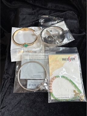 Set of  4 Bracelets with Green and Pink Accents